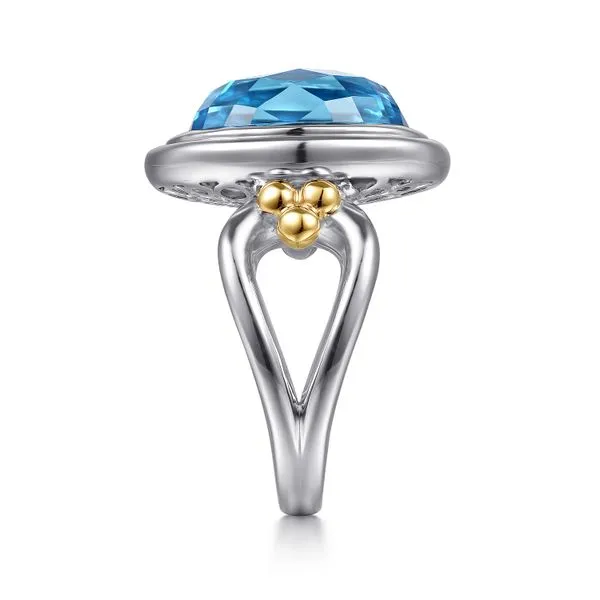 14K Yellow Gold and 925 Sterling Silver Bujukan Oval Blue Topaz Cocktail Ring Image 4 Koerbers Fine Jewelry Inc New Albany, IN