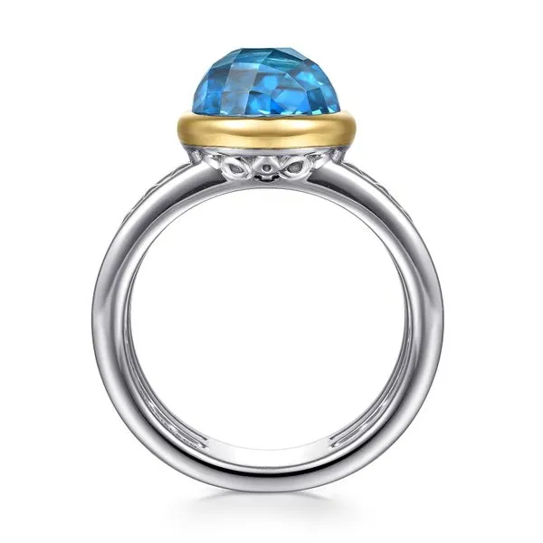 14K Yellow Gold and 925 Sterling Silver Bujukan Round Blue Topaz Cocktail Ring Image 2 Koerbers Fine Jewelry Inc New Albany, IN