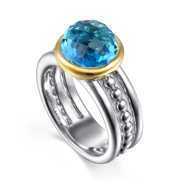 14K Yellow Gold and 925 Sterling Silver Bujukan Round Blue Topaz Cocktail Ring Image 3 Koerbers Fine Jewelry Inc New Albany, IN