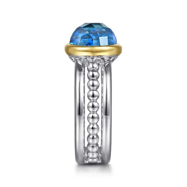 14K Yellow Gold and 925 Sterling Silver Bujukan Round Blue Topaz Cocktail Ring Image 4 Koerbers Fine Jewelry Inc New Albany, IN