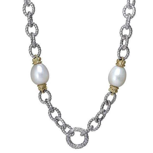 14K Yellow Gold & Sterling Silver Pearl Station Necklace Koerbers Fine Jewelry Inc New Albany, IN