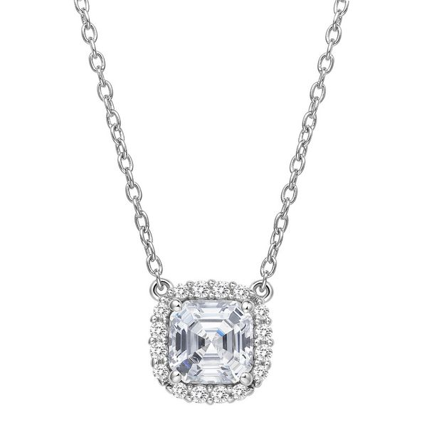 Sterling Silver Bonded with Platinum Asscher Cut Halo Necklace Koerbers Fine Jewelry Inc New Albany, IN