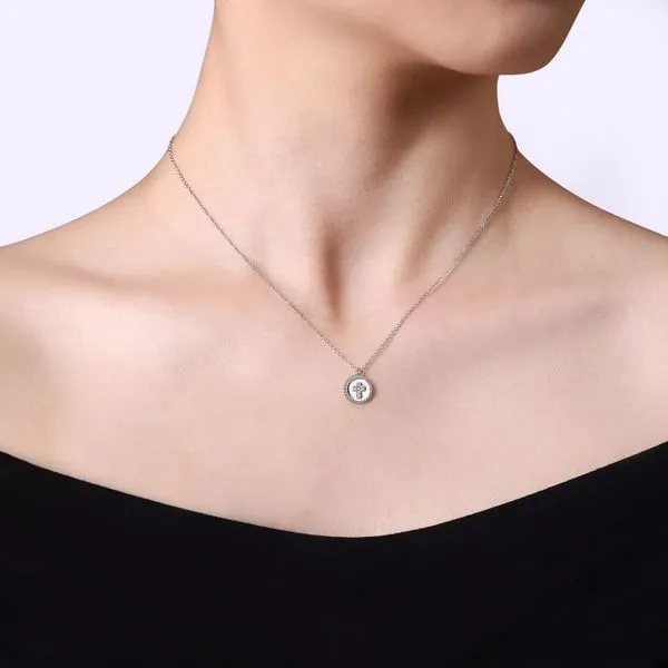 Sterling Silver Diamond Cross Pendant Necklace with Bujukan Beaded Frame Image 3 Koerbers Fine Jewelry Inc New Albany, IN