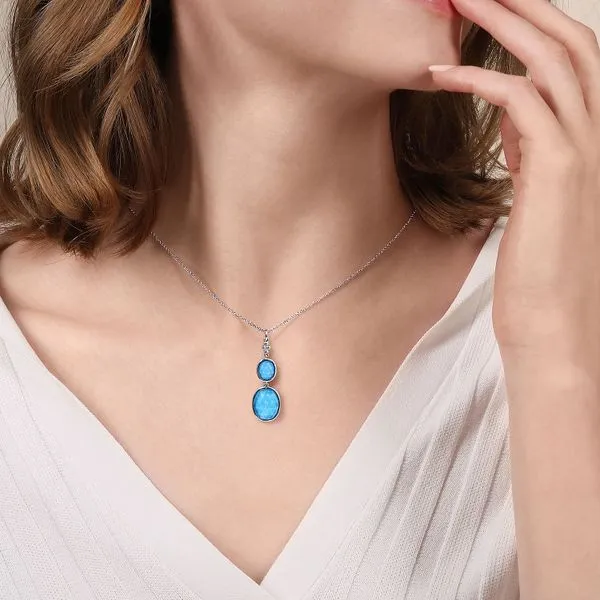 925 Sterling Silver Oval Shape Rock Crystal and Turquoise Bujukan Drop Necklace Image 3 Koerbers Fine Jewelry Inc New Albany, IN
