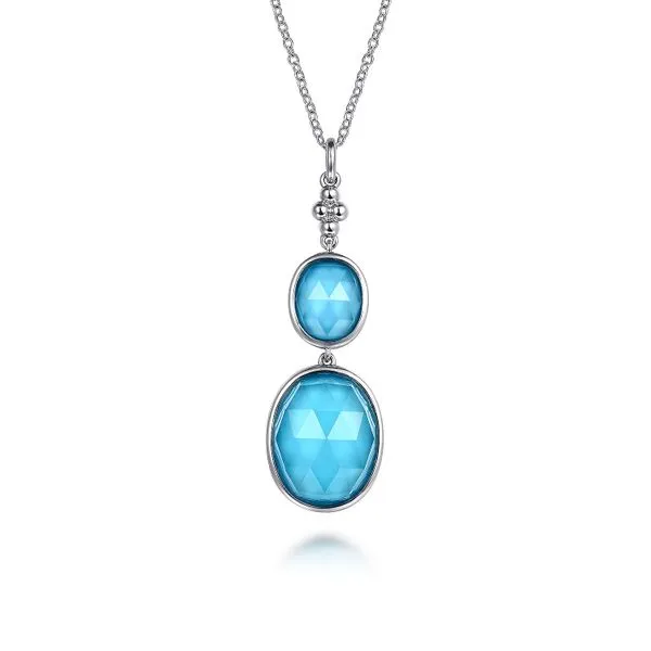 925 Sterling Silver Oval Shape Rock Crystal and Turquoise Bujukan Drop Necklace Koerbers Fine Jewelry Inc New Albany, IN