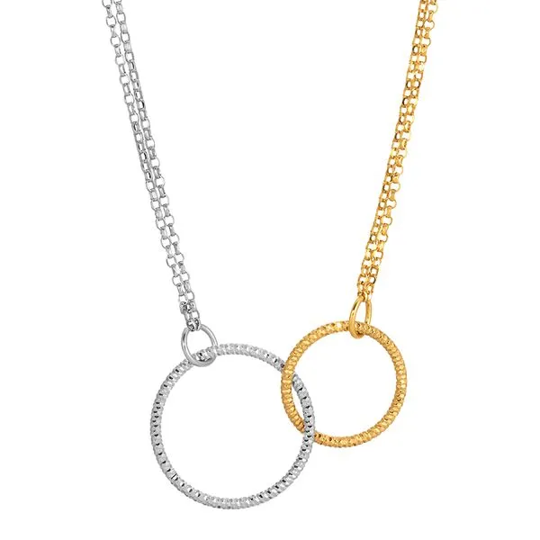 Sterling Silver And Yellow Gold Plated Double Circles Necklace