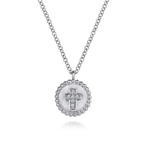Sterling Silver Diamond Cross Pendant Necklace with Bujukan Beaded Frame Koerbers Fine Jewelry Inc New Albany, IN
