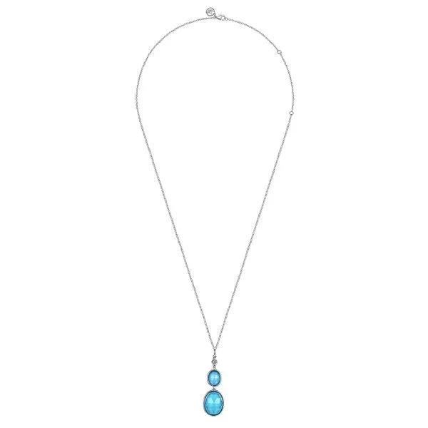 925 Sterling Silver Oval Shape Rock Crystal and Turquoise Bujukan Drop Necklace Image 2 Koerbers Fine Jewelry Inc New Albany, IN