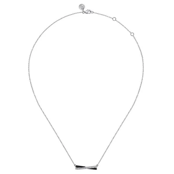 925 Sterling Silver White Sapphire Criss Cross Bar Necklace with Black Enamel Image 2 Koerbers Fine Jewelry Inc New Albany, IN