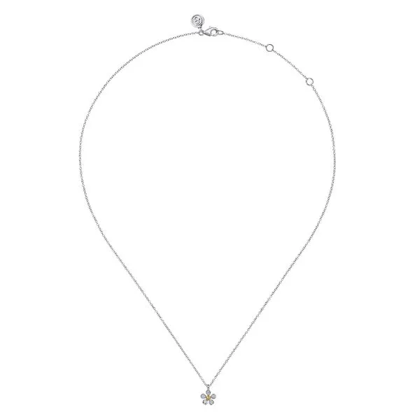 14K Yellow Gold & 925 Sterling Silver Diamond Flower Pendant Necklace Image 2 Koerbers Fine Jewelry Inc New Albany, IN