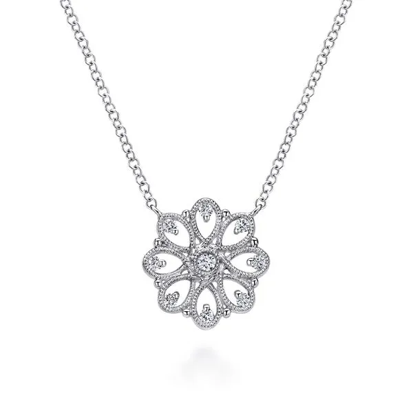 925 Sterling Silver White Sapphire Filligree Pendant Necklace Koerbers Fine Jewelry Inc New Albany, IN