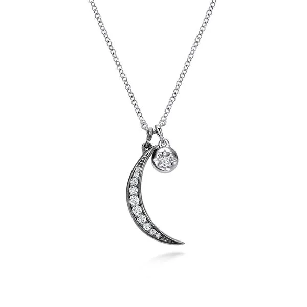 925 Sterling Silver Star and Black Rhodiumed Moon Charm Necklace Koerbers Fine Jewelry Inc New Albany, IN