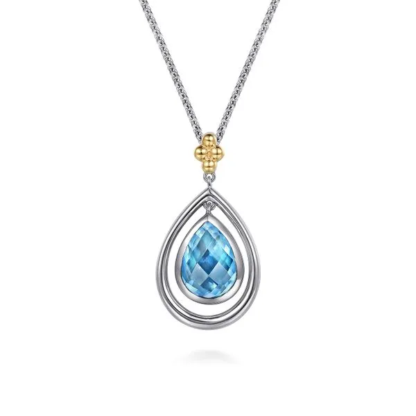 14K Yellow Gold and 925 Sterling Silver Bujukan Blue Topaz Pendant Necklace Koerbers Fine Jewelry Inc New Albany, IN