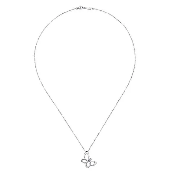 925 Sterling Silver White Sapphire Sideways Butterfly Pendant Necklace Image 2 Koerbers Fine Jewelry Inc New Albany, IN