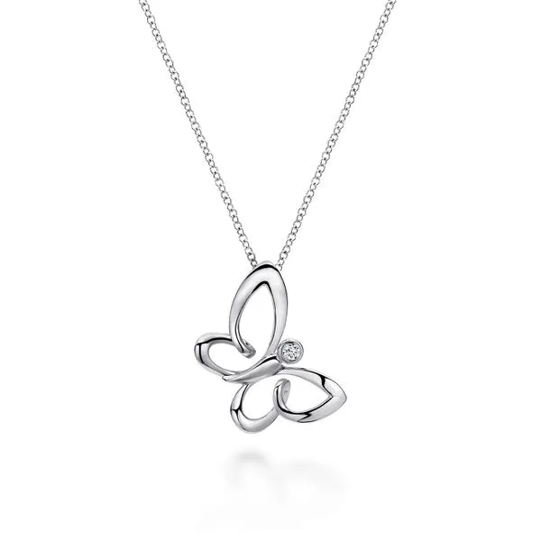 925 Sterling Silver White Sapphire Sideways Butterfly Pendant Necklace Koerbers Fine Jewelry Inc New Albany, IN