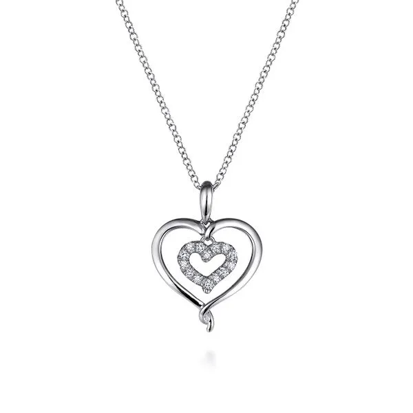 925 Sterling Silver and Diamond Double Heart Pendant Necklace Koerbers Fine Jewelry Inc New Albany, IN