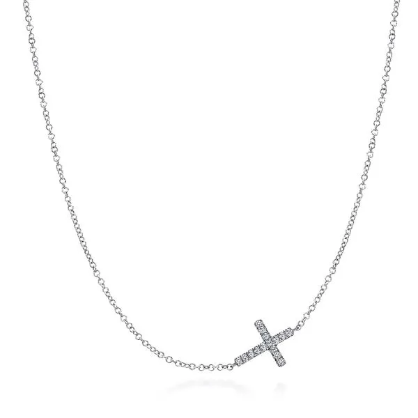 925 Sterling Silver Sideways White Sapphire Cross Necklace Koerbers Fine Jewelry Inc New Albany, IN