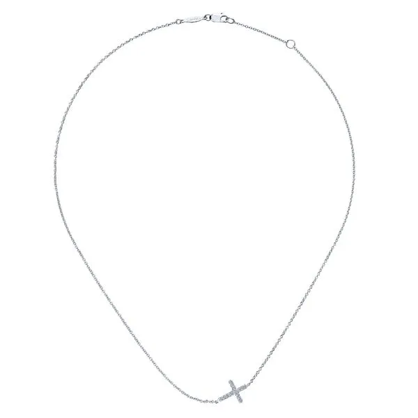 925 Sterling Silver Sideways White Sapphire Cross Necklace Image 2 Koerbers Fine Jewelry Inc New Albany, IN