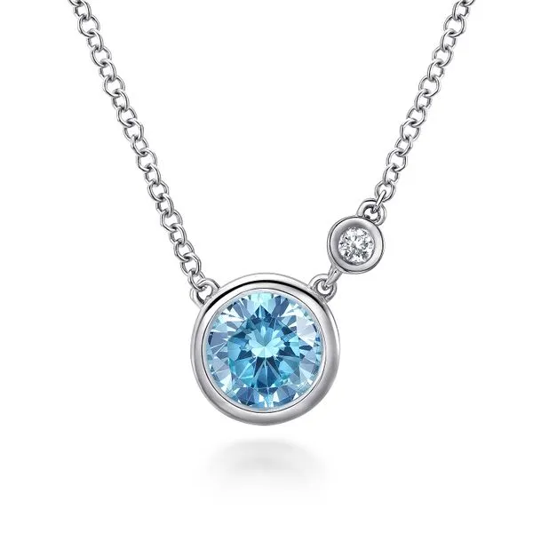 925 Sterling Silver Blue Topaz and Diamond Pendant Necklace Koerbers Fine Jewelry Inc New Albany, IN
