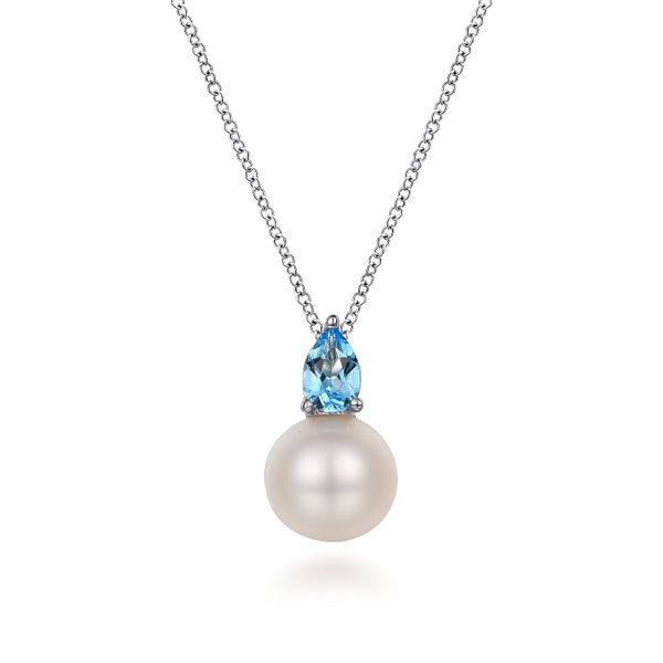 925 Sterling Silver Mother of Pearl and Blue Topaz Pendant Necklace Koerbers Fine Jewelry Inc New Albany, IN