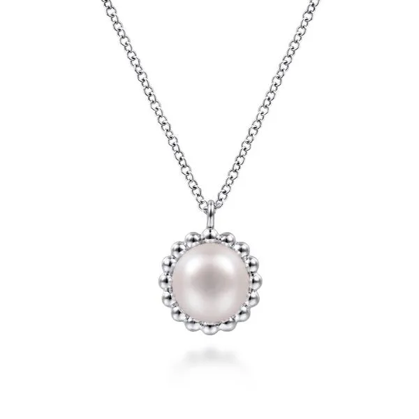 925 Sterling Silver Round Pearl Pendant Necklace with Bujukan Beaded Frame Koerbers Fine Jewelry Inc New Albany, IN