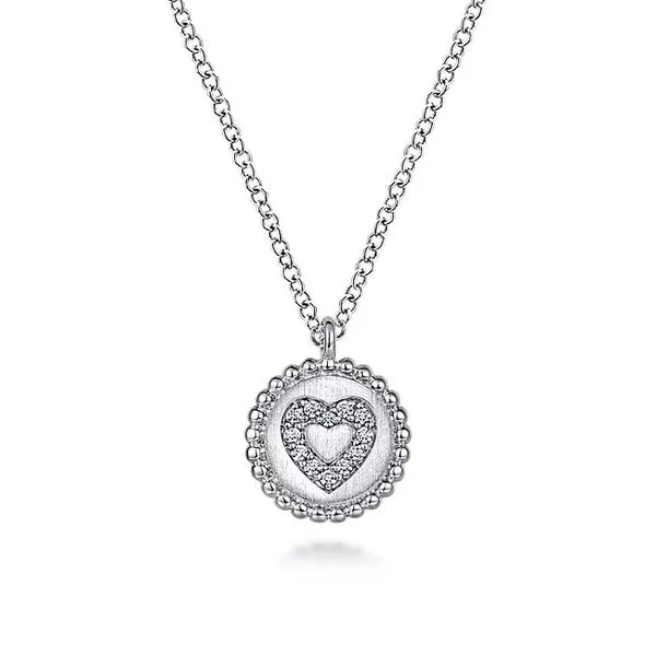 Sterling Silver Pendant Necklace with Diamond Heart Center and Bujukan Beaded Frame Koerbers Fine Jewelry Inc New Albany, IN