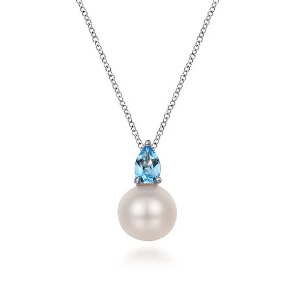 925 Sterling Silver Mother of Pearl and Blue Topaz Pendant Necklace Koerbers Fine Jewelry Inc New Albany, IN