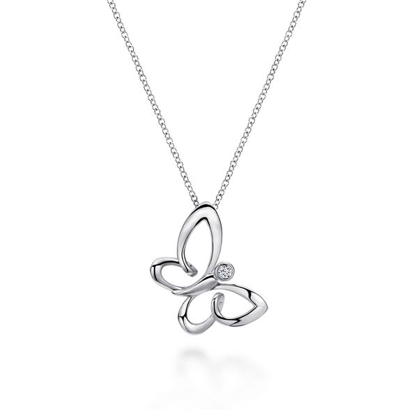 925 Sterling Silver White Sapphire Sideways Butterfly Pendant Necklace Koerbers Fine Jewelry Inc New Albany, IN