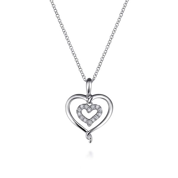 925 Sterling Silver and Diamond Double Heart Pendant Necklace Koerbers Fine Jewelry Inc New Albany, IN