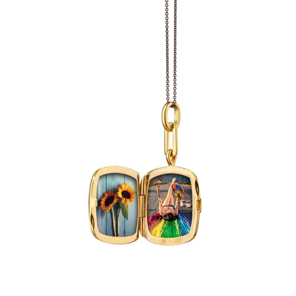 18K Yellow Gold Over Sterling Silver Blue Enamel Vermeil Cushion Locket Image 2 Koerbers Fine Jewelry Inc New Albany, IN