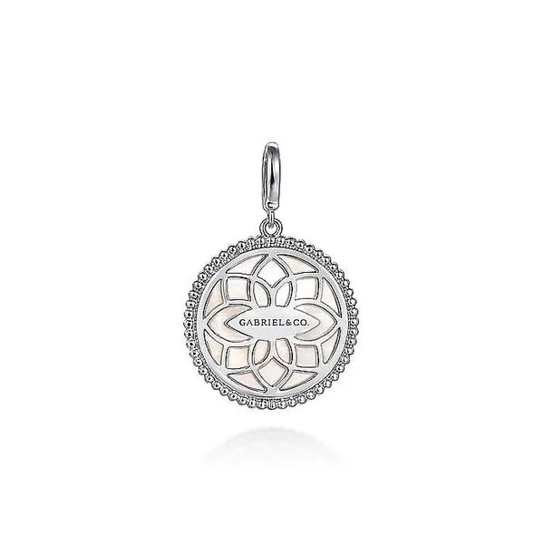 925 Sterling Silver Bujukan White Sapphire and Mother Of Pearl Round Starburst Medallion Pendant. Image 2 Koerbers Fine Jewelry Inc New Albany, IN