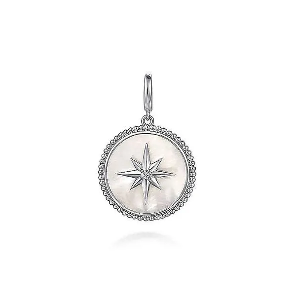 925 Sterling Silver Bujukan White Sapphire and Mother Of Pearl Round Starburst Medallion Pendant. Koerbers Fine Jewelry Inc New Albany, IN