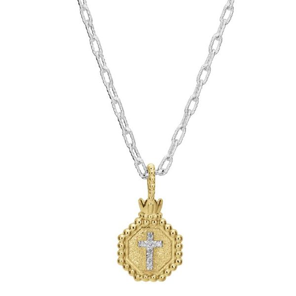 14K Gold & Sterling Silver Diamond Cross Pendant and Chain Koerbers Fine Jewelry Inc New Albany, IN