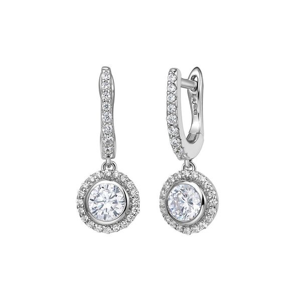 Sterling Silver Bonded with Platinum Huggie Halo Drop Earrings Koerbers Fine Jewelry Inc New Albany, IN