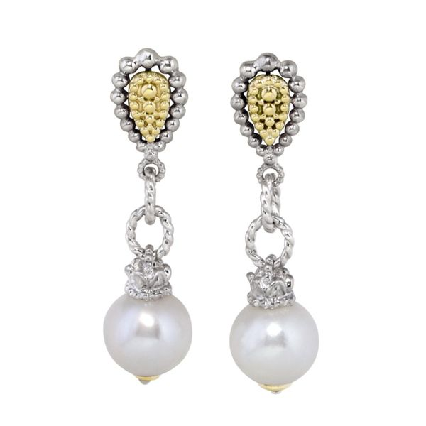 14K Yellow Gold & Sterling Silver Drop Pearl Earrings Koerbers Fine Jewelry Inc New Albany, IN