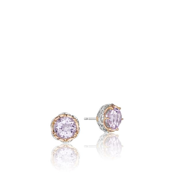 Sterling Silver and 18K Rose Gold Crescent Crown Studs featuring Rose Amethyst Koerbers Fine Jewelry Inc New Albany, IN