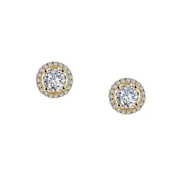 Sterling Silver Plated with Yellow Gold Halo Stud Earrings Koerbers Fine Jewelry Inc New Albany, IN