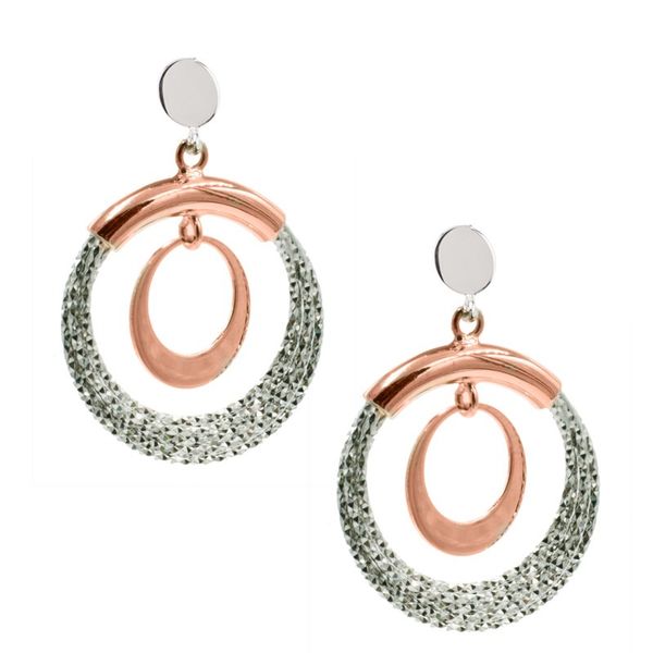 Sterling Silver with Rose Gold Plating Double Hoop Earrings Koerbers Fine Jewelry Inc New Albany, IN