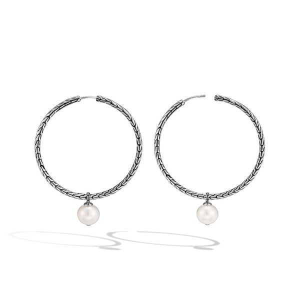Sterling Silver Classic Chain Hoop Earring with Freshwater Pearl Image 2 Koerbers Fine Jewelry Inc New Albany, IN