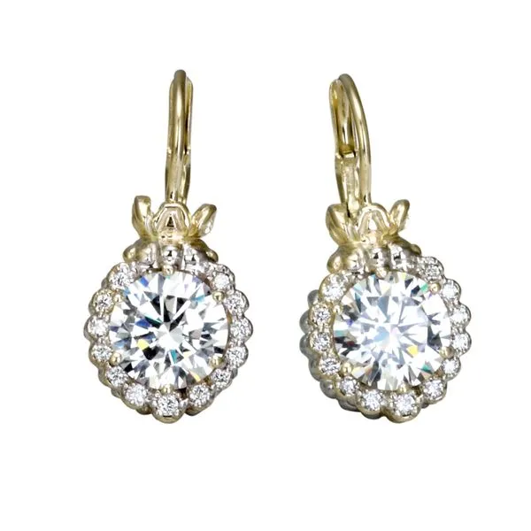 14K Yellow Gold and Sterling Silver Halo Drop Earrings Koerbers Fine Jewelry Inc New Albany, IN