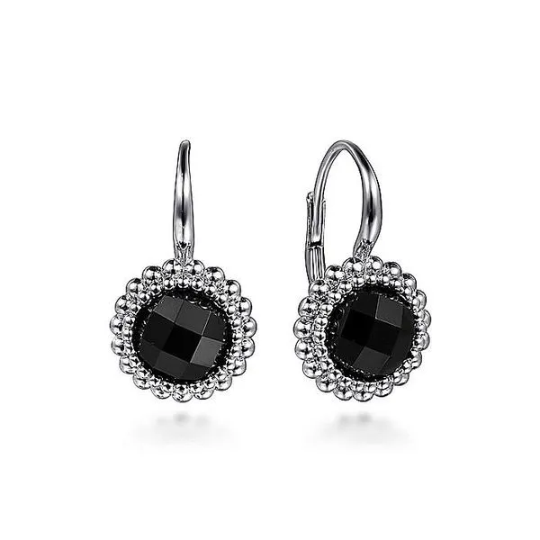 925 Sterling Silver Onyx Bujukan Round Shape Leverback Earrings With Pattern Koerbers Fine Jewelry Inc New Albany, IN