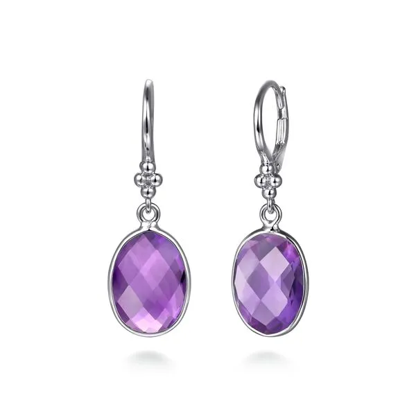 925 Sterling Silver Bujukan and Bezel Amethyst Drop Earrings Koerbers Fine Jewelry Inc New Albany, IN