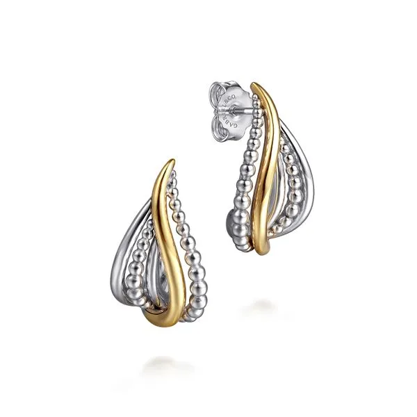 925 Sterling Silver and 14K Yellow Gold Bujukan Multiple Row J Hoop Earrings Koerbers Fine Jewelry Inc New Albany, IN