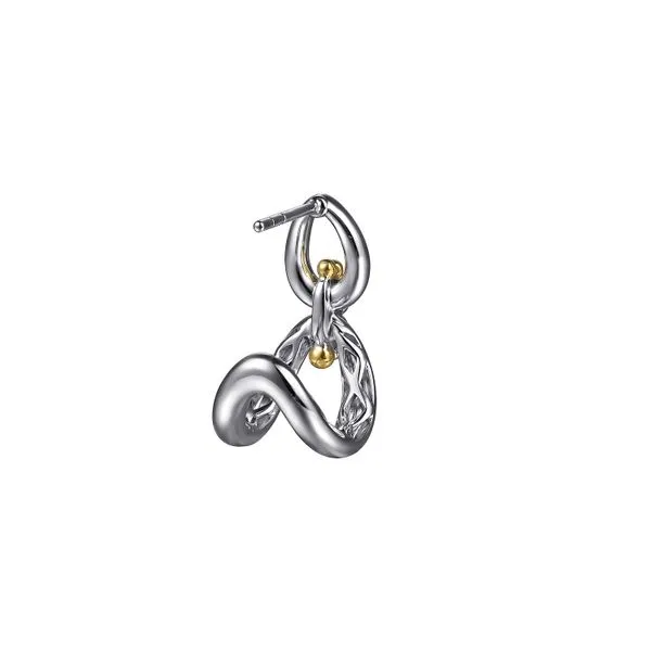 925 Sterling Silver and 14K Yellow Gold Bujukan Link J Hoop Earrings Image 2 Koerbers Fine Jewelry Inc New Albany, IN