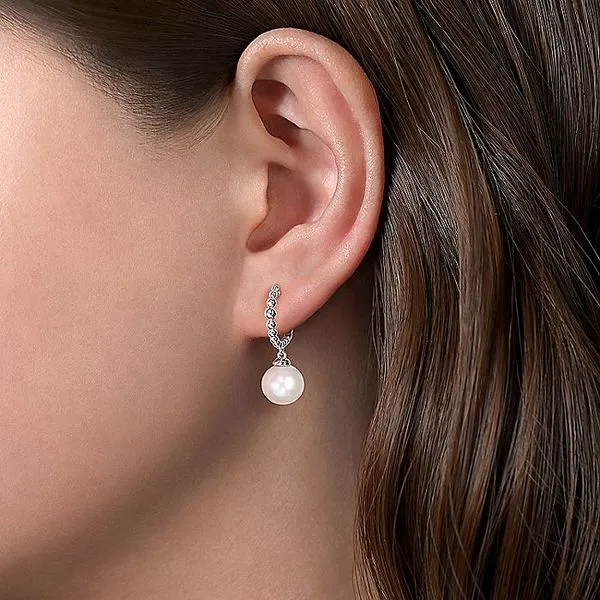 925 Sterling Silver Pearl Drop Huggies Image 2 Koerbers Fine Jewelry Inc New Albany, IN