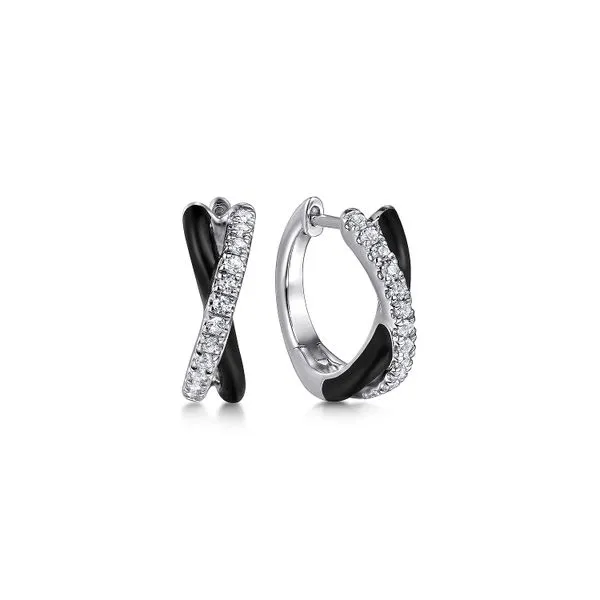 925 Sterling Silver White Sapphire Criss Cross Huggies with Black Enamel Koerbers Fine Jewelry Inc New Albany, IN