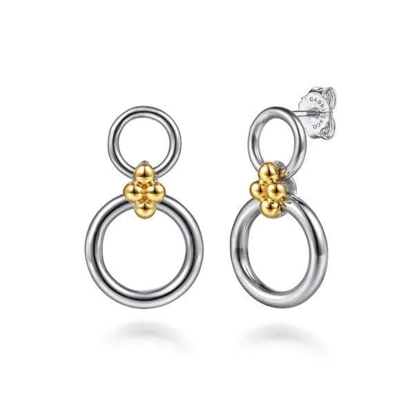 14K Yellow Gold and 925 Sterling Silver Bujukan Round Link Stud Earrings