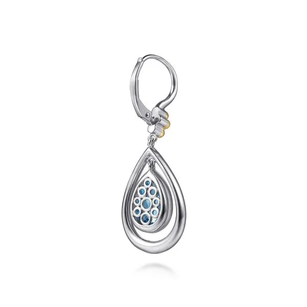 14K Yellow Gold and 925 Sterling Silver Bujukan Pear Blue Topaz Leverback Drop Earrings Image 2 Koerbers Fine Jewelry Inc New Albany, IN
