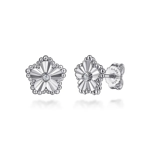 925 Serling Silver Diamond Bujukan Frame Flower Diamond Cut Stud Earrings Koerbers Fine Jewelry Inc New Albany, IN