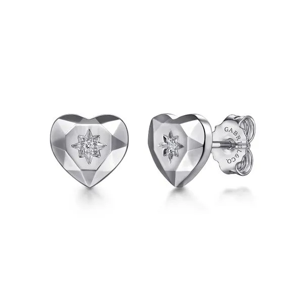 925 Sterling Silver Heart Diamond Cut Stud Earrings Koerbers Fine Jewelry Inc New Albany, IN